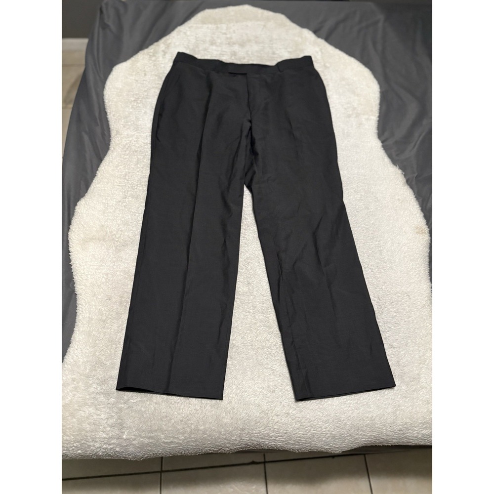 Hugo Boss Men's Black Flat Straight Wool Dress Pants Size 35R Trousers 35x30
